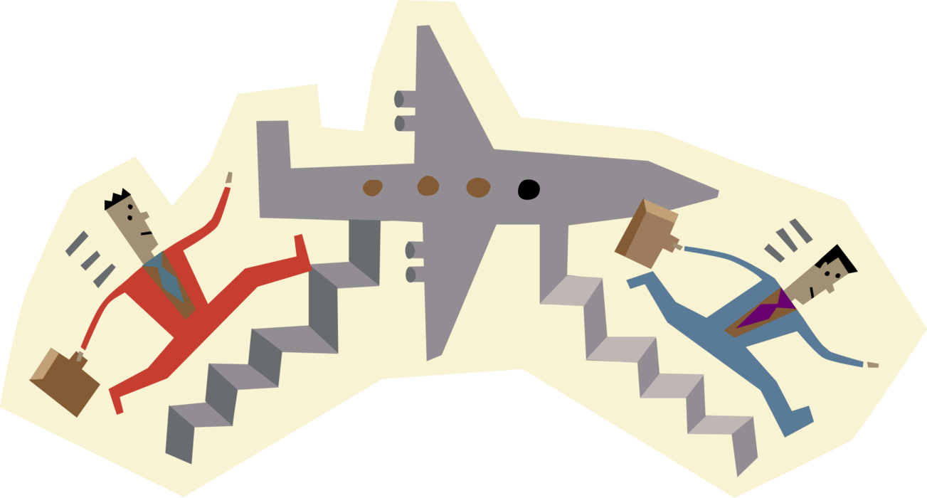 Vector Illustration of Harried Business Travelers with Plane