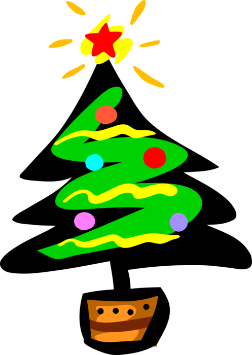 Vector Illustration of Christmas Tree Decorated with Ornaments