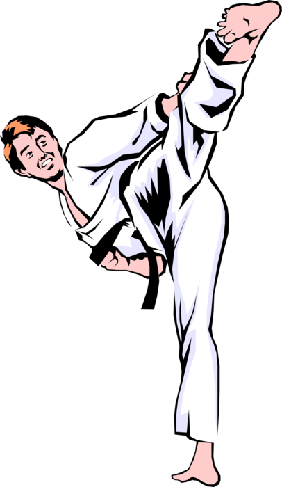 Vector Illustration of Self-Defense Martial Artist High Kicking