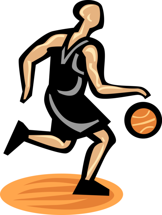 Vector Illustration of Sport of Basketball Game Player Dribbling Ball on Court