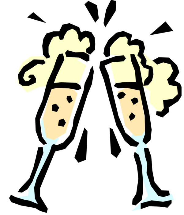 Vector Illustration of Toasting Champagne Glasses Alcohol Beverage Toast in Expression of Honor or Goodwill