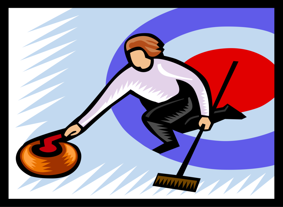 Vector Illustration of Curler Curling Stone or Granite Rock on Ice Rink