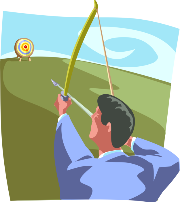 Vector Illustration of Archery Marksmanship Target Shooting with Bow and Arrow