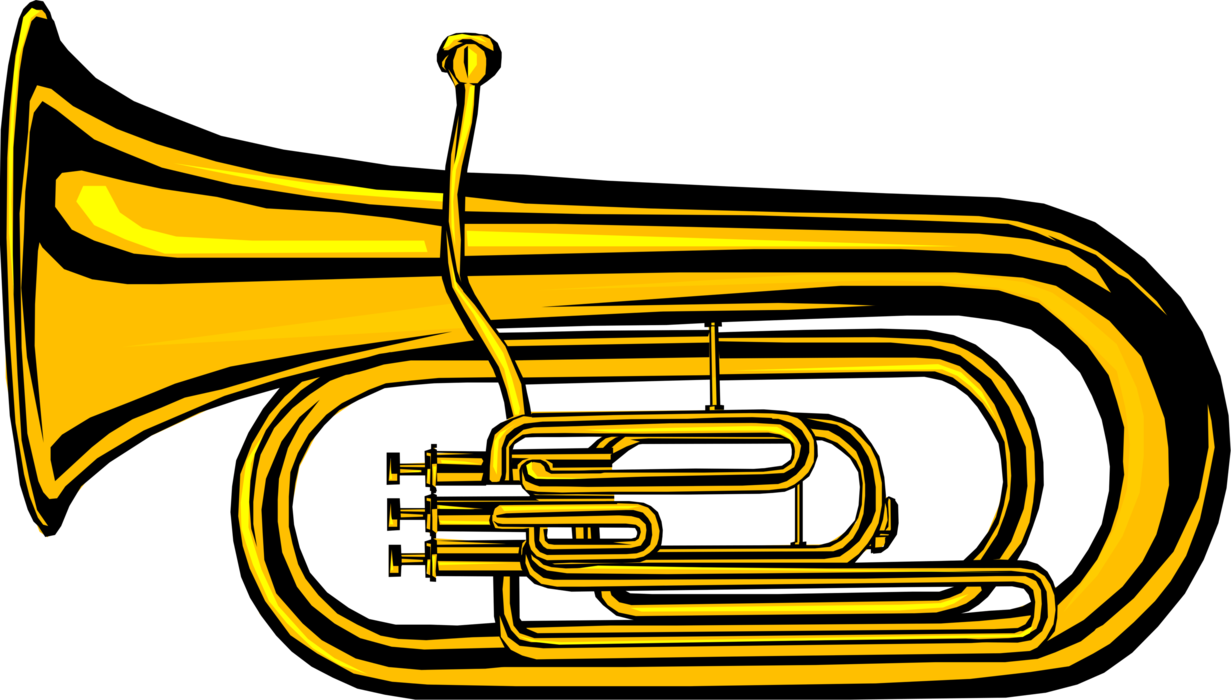 Vector Illustration of Tuba Large Brass Low-Pitched Musical Instrument Serves as Bass in Orchestra