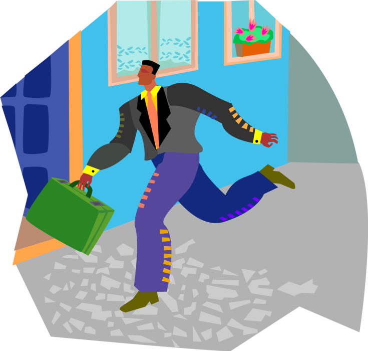 Vector Illustration of Businessman Running Late Dashes to Meeting