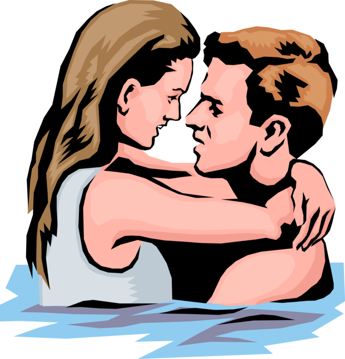 Vector Illustration of Romantic Couple in the Water