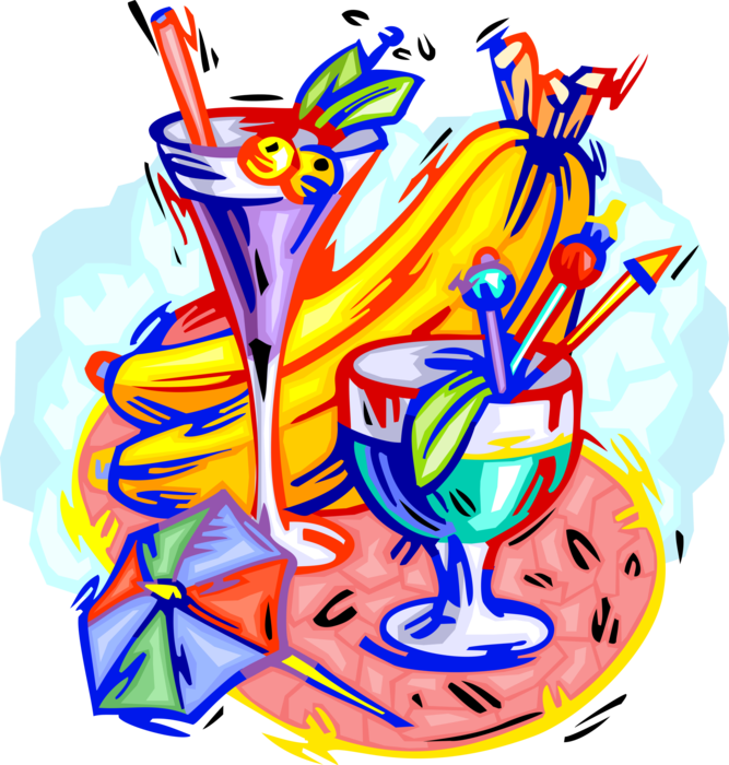 Vector Illustration of Alcohol Beverage Cocktail Refreshments with Fruits