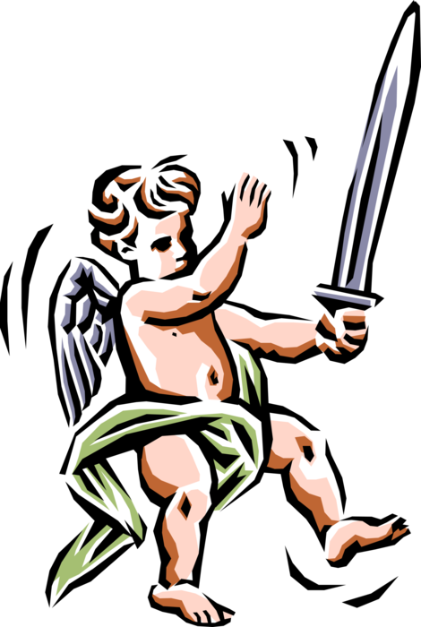 Vector Illustration of Angelic Spiritual Cherub Angel with Wings and Sword