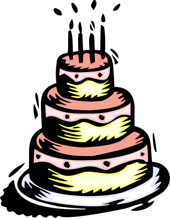 Vector Illustration of Dessert Pastry Birthday Cake with Lit Candles