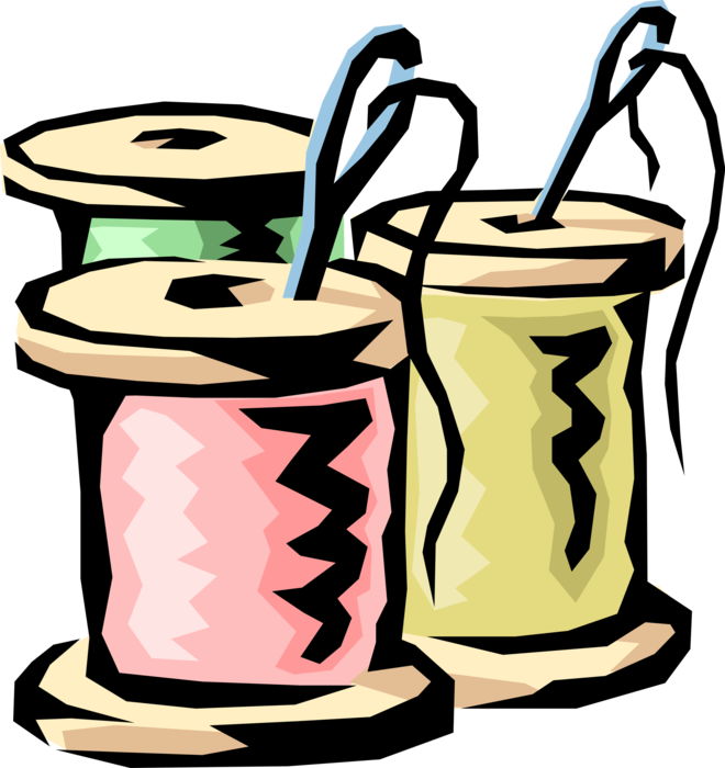 Vector Illustration of Sewing Needles and Spools of Thread