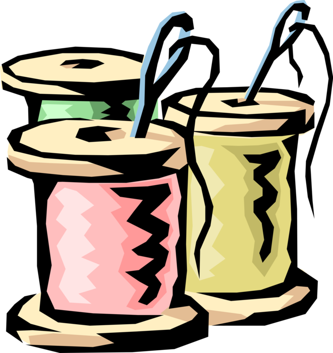 Vector Illustration of Sewing Needles and Spools of Thread