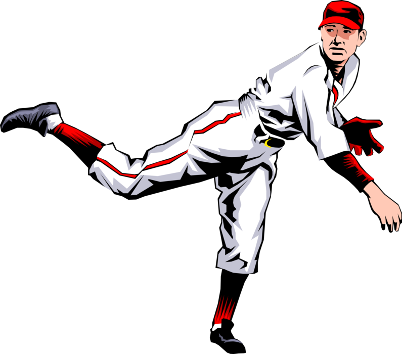 Vector Illustration of American Pastime Sport of Baseball Player Pitching the Ball