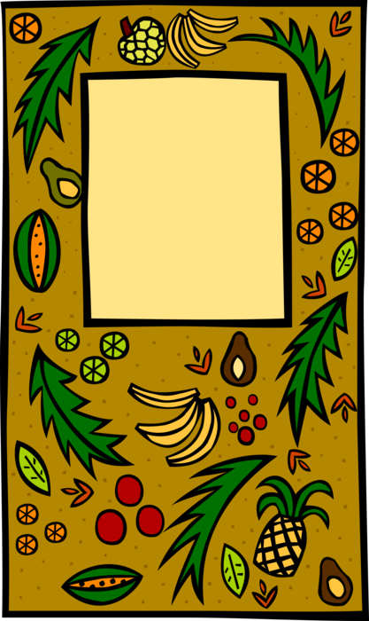 Vector Illustration of Fruits with Leaf Branches Frame Background