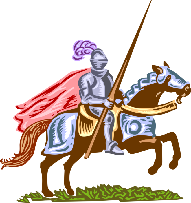 Vector Illustration of Medieval Knight in Armor on Horseback with Jousting Lance