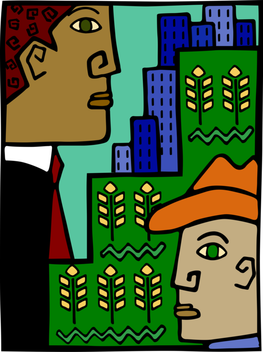 Vector Illustration of Man and Farmer, Cultural Metaphor