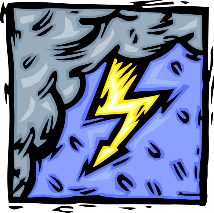 Vector Illustration of Weather Forecast Electrical Storm with Lightning and Thunder