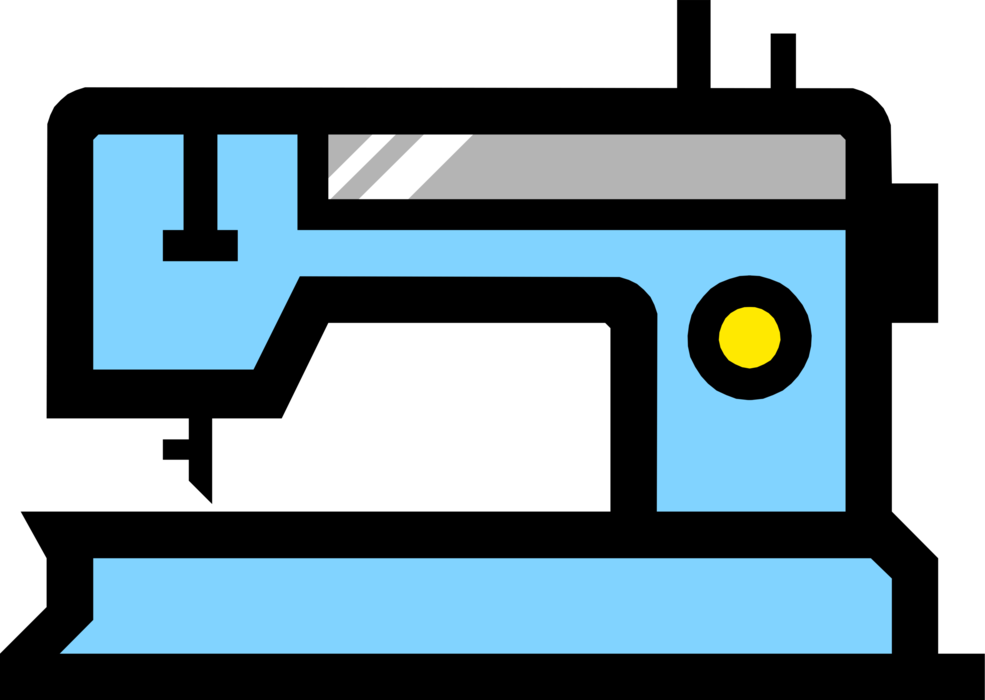 Vector Illustration of Sewing Machine Stitches Fabric Together with Thread