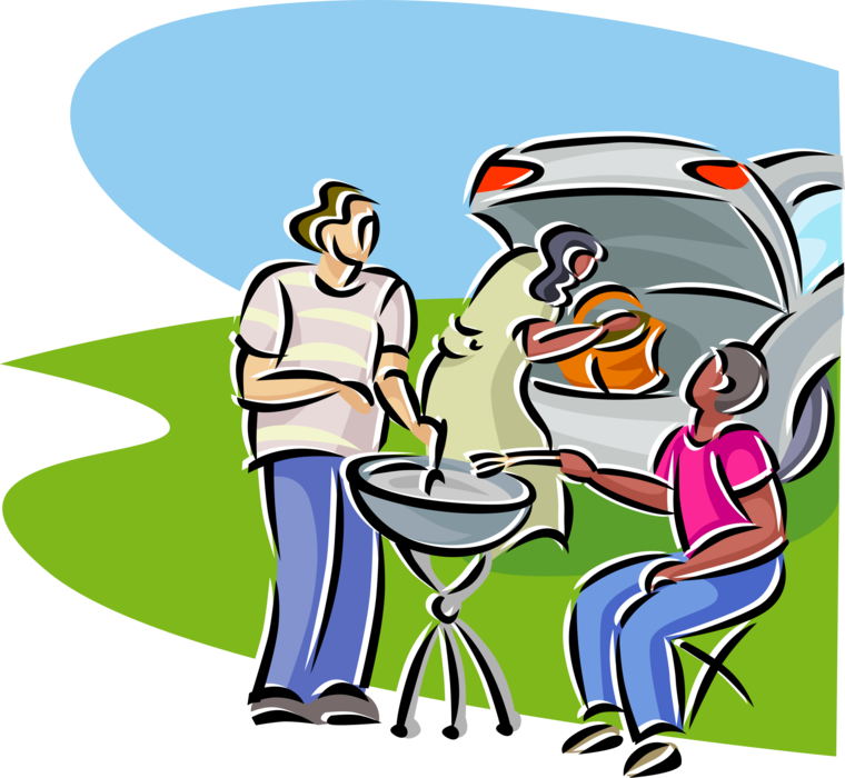 Vector Illustration of Tailgate Party Social Event with Barbeque Barbecue Grill