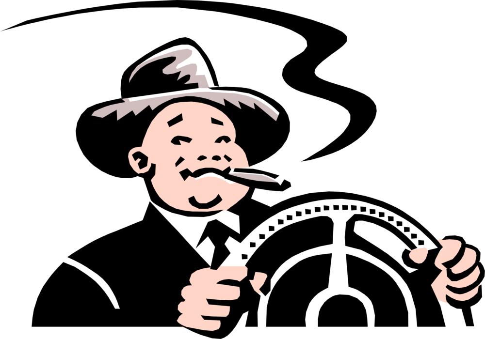 Vector Illustration of 1950's Vintage Style Man Smoking Cigar and Driving Car