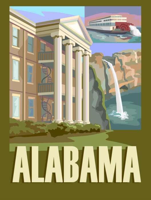 Vector Illustration of Alabama Postcard Design with Joseph T. Smitherman Historic Building