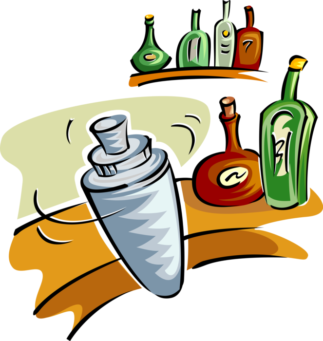 Vector Illustration of Bar or Barroom Cocktail Shaker Mixes Alcohol Drinks and Beverages