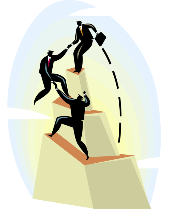 Vector Illustration of Businessmen Use Teamwork to Accomplish Objective