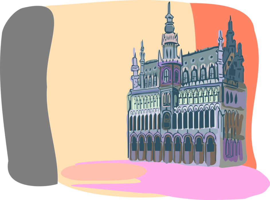 Vector Illustration of Grand Place Central Square, Brussels, Belgium