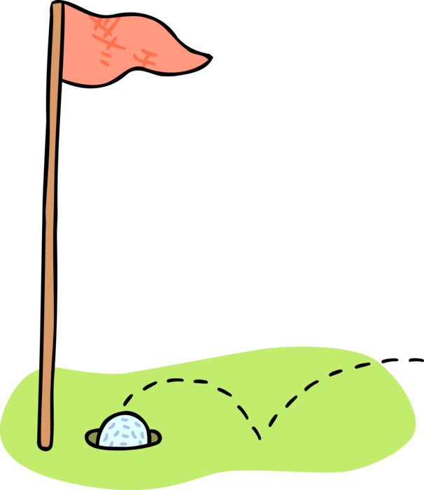 Vector Illustration of Sport of Golf Ball Hits the Green and Bounces Into Hole