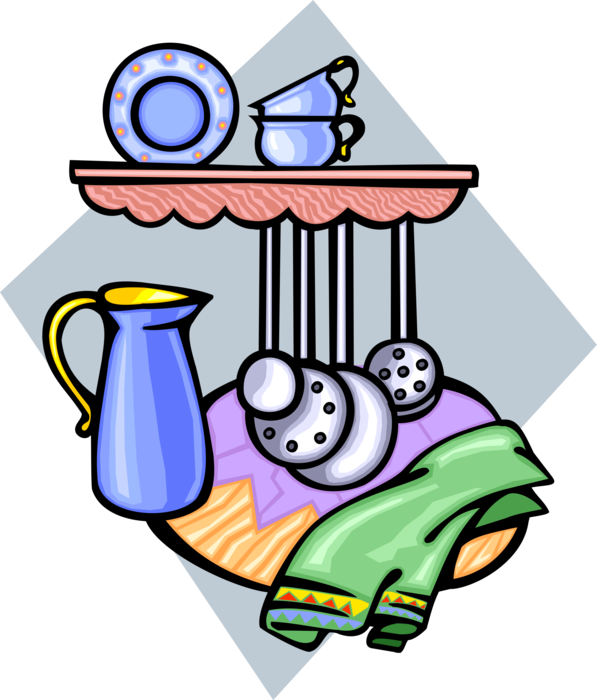 Vector Illustration of Kitchen Kitchenware Utensils and Water Jug