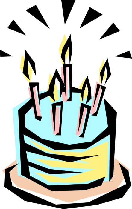 Vector Illustration of Dessert Pastry Birthday Cake with Lit Candles