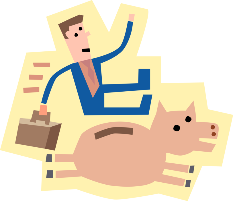 Vector Illustration of Businessman Hops onto Piggy Bank For Ride