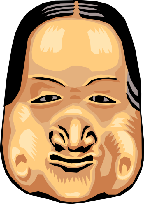 Vector Illustration of Traditional Noh Mask of Japanese Musical Drama Theatre or Theater