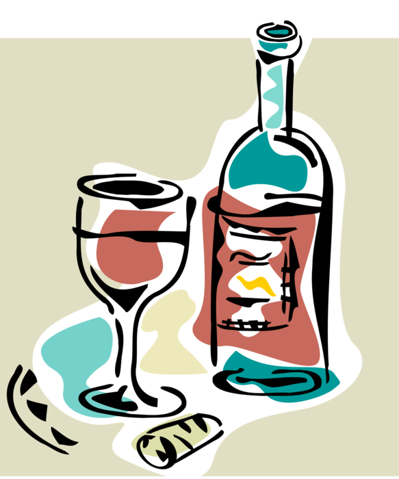 Vector Illustration of Bottle of Wine with Glass and Cork