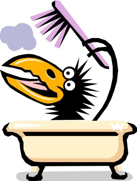 Vector Illustration of Crow Bird Takes Bath