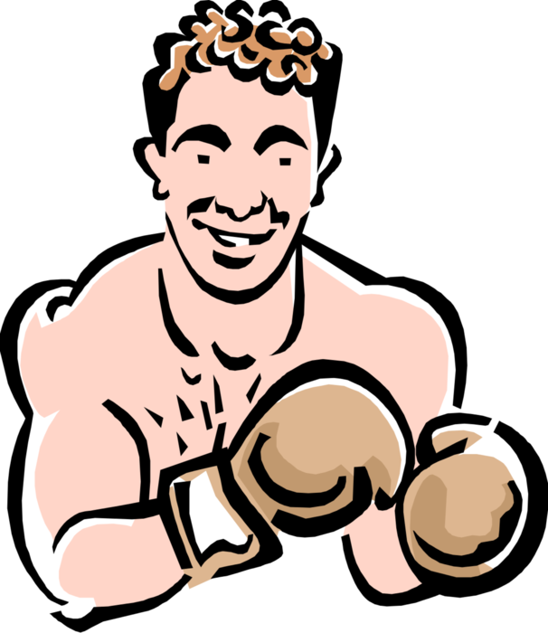 Vector Illustration of 1950's Vintage Style Boxer Sparring in the Ring with Gloves