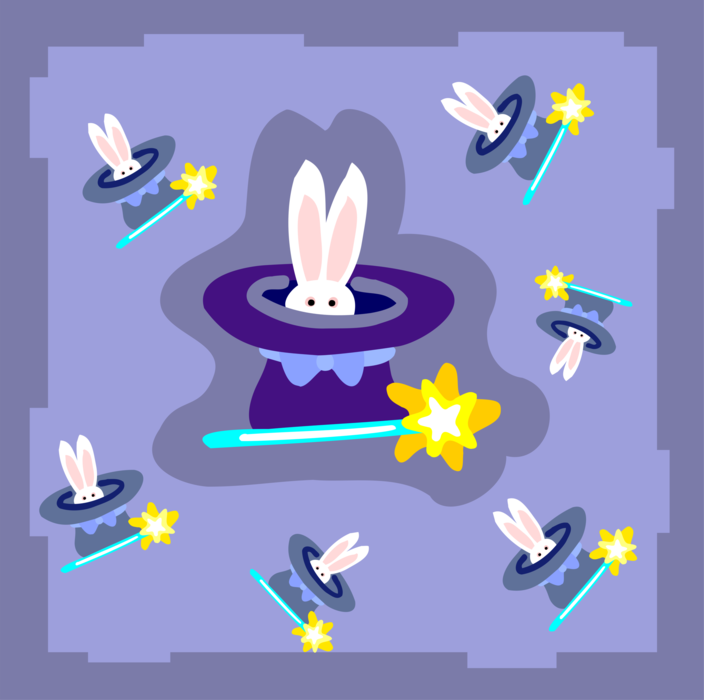 Vector Illustration of Magician's Rabbits in Magic Act Hats