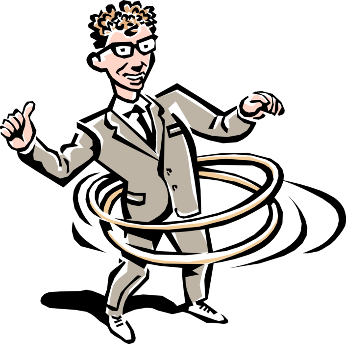 Vector Illustration of 1950's Vintage Style Buddy Holly Impersonator Discovers the Hula Hoop