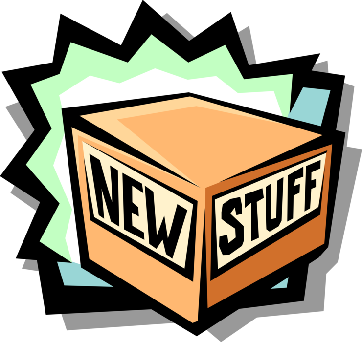 Vector Illustration of New Stuff in Cardboard Box