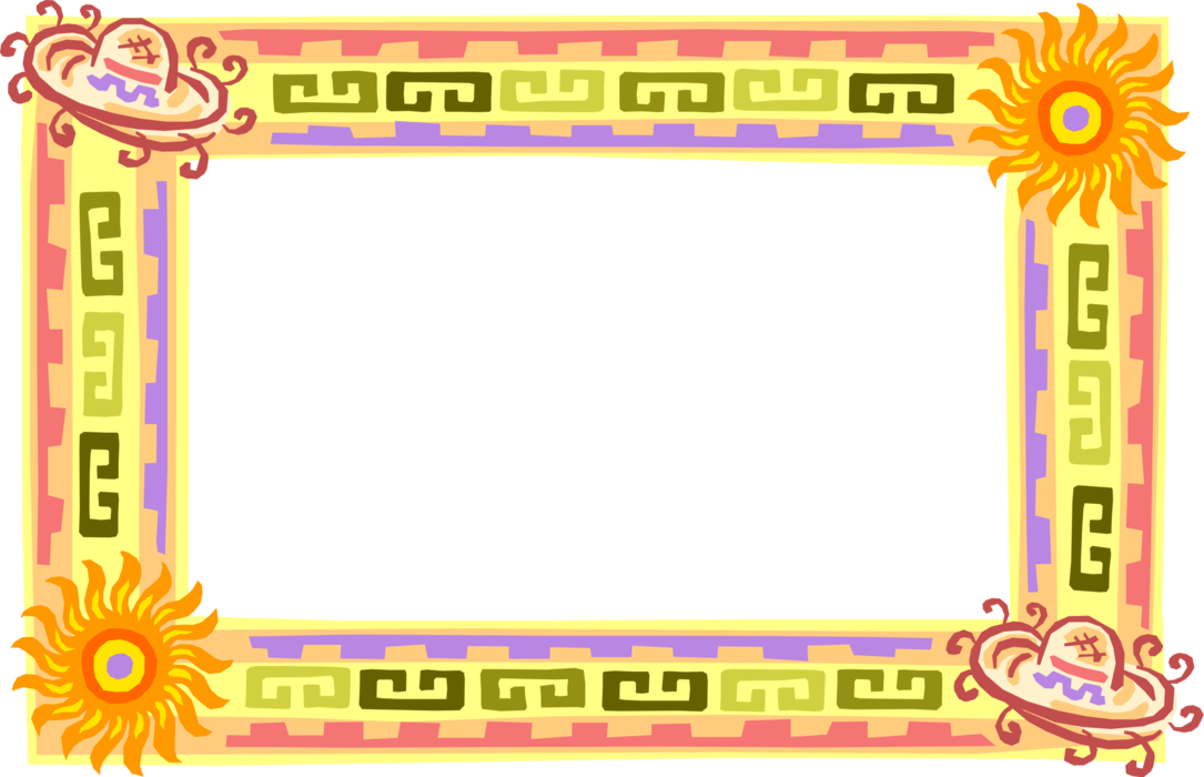 Vector Illustration of Mexican Frame Border with Sun and Sombrero