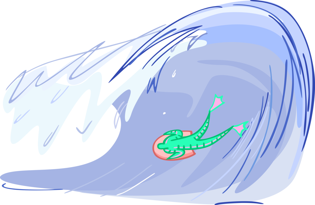 Vector Illustration of Surfer Prepares to Surf Giant Cresting Wave