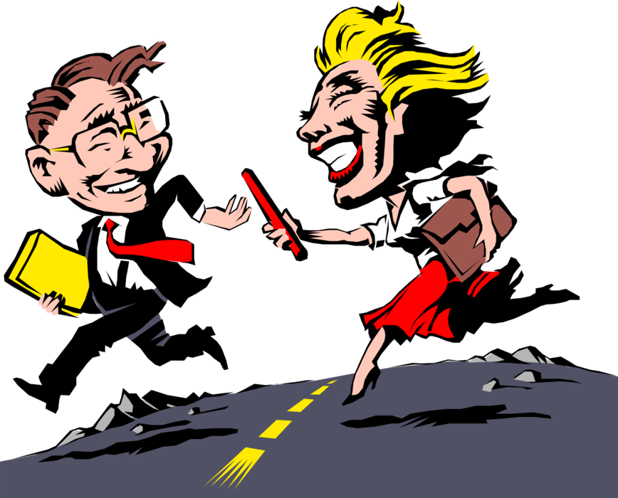 Vector Illustration of Man and Woman Track and Field Relay Race Runners Pass the Baton
