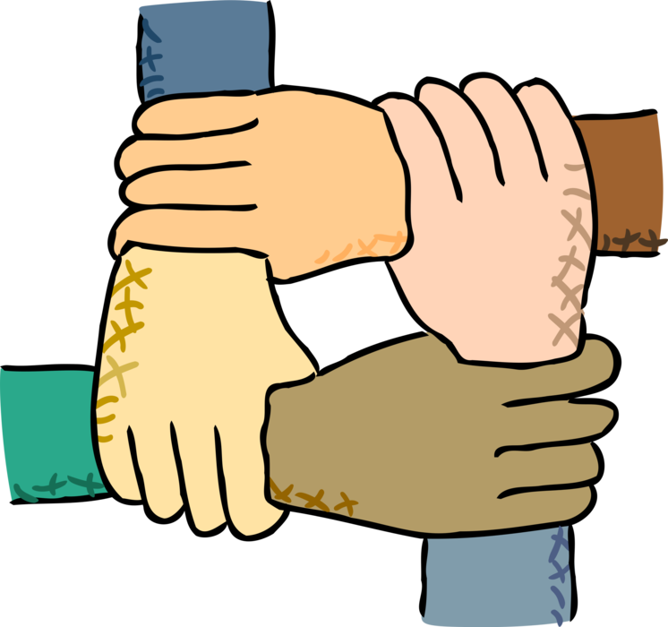 Vector Illustration of Multicultural Hands InterLocked, Co-Operative Teamwork