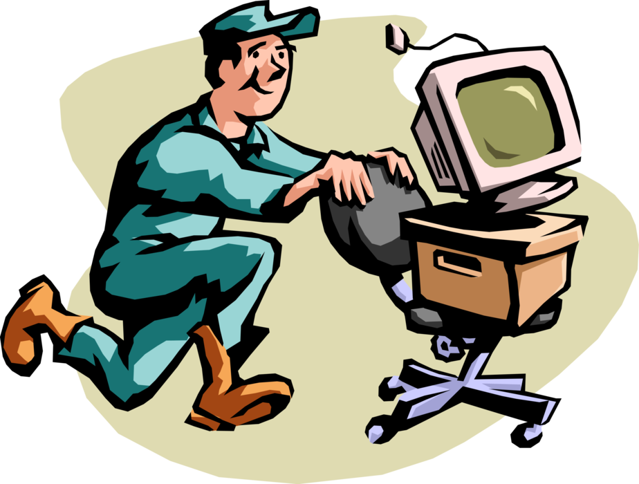 Vector Illustration of Professional Office Mover Moving Office Chair with Computer and Files