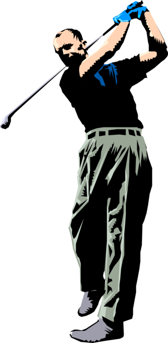 Vector Illustration of Sport of Golf Golfer Follows Through with Swing of Golf Club