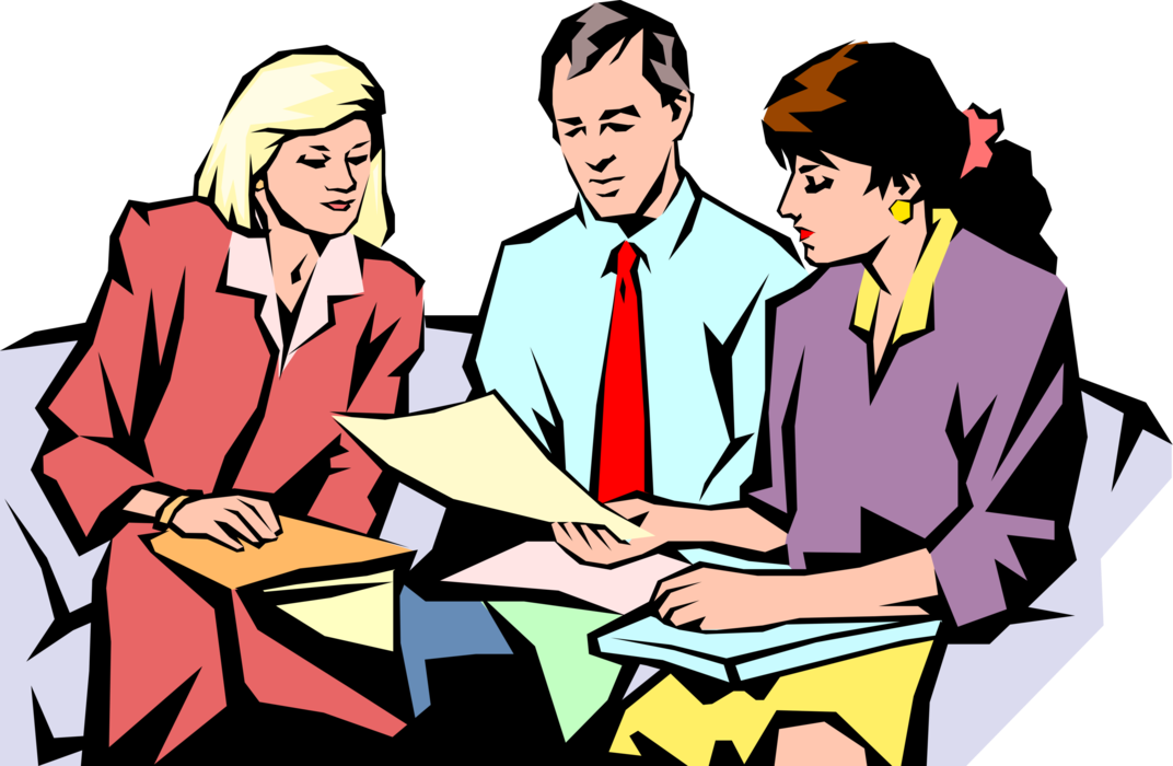 Vector Illustration of Business Associates Meet and Collaborate on Results