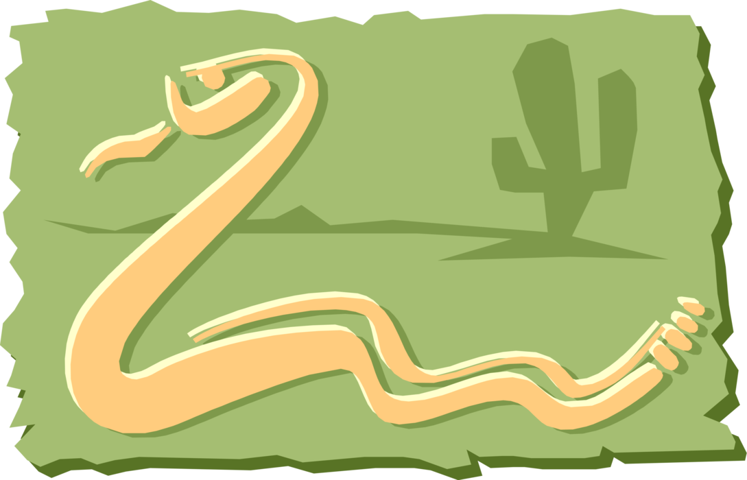Vector Illustration of Reptile Snake Slithers Against Desert with Cactus