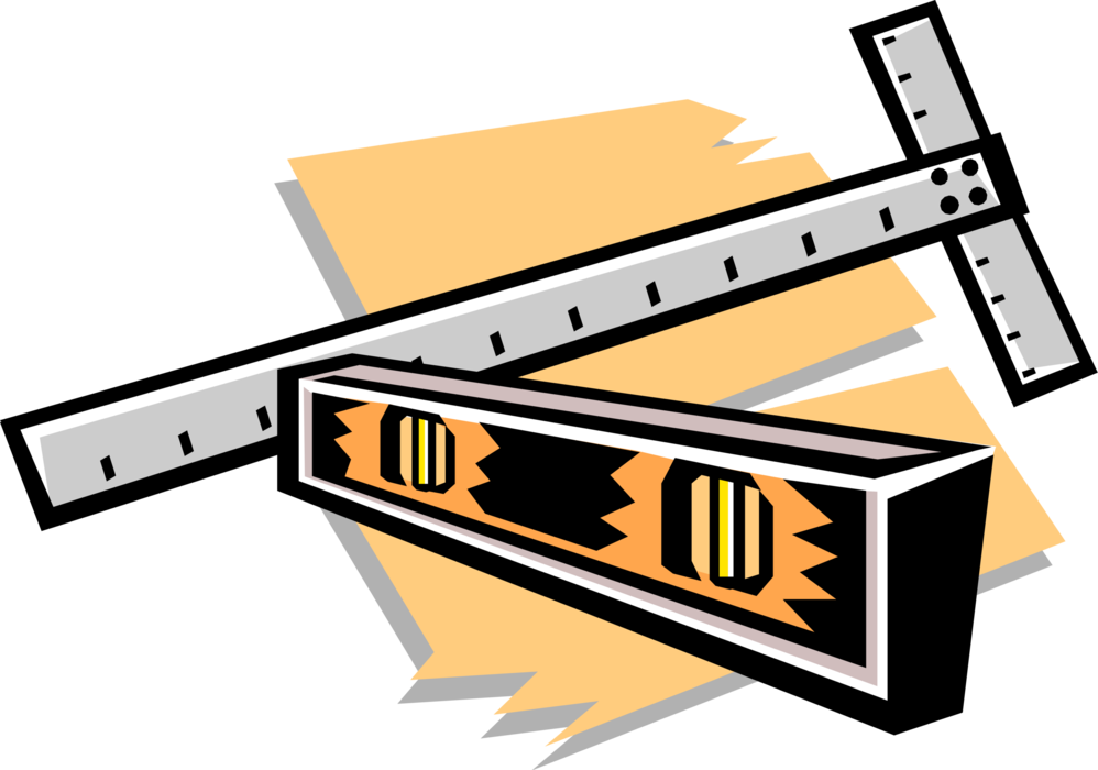 Vector Illustration of T-Square and Spirit or Bubble Level Horizontal or Vertical Levelling Instrument