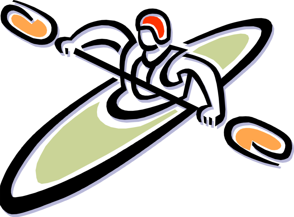 Vector Illustration of Kayaker in Kayak with Paddle Kayaking in River