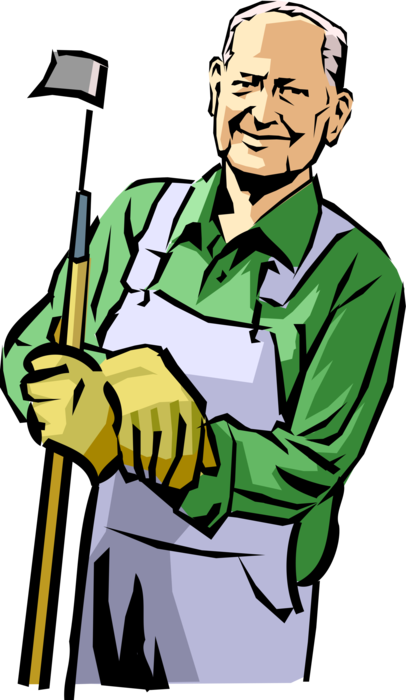 Vector Illustration of Farmer with Hoe and Work Overalls