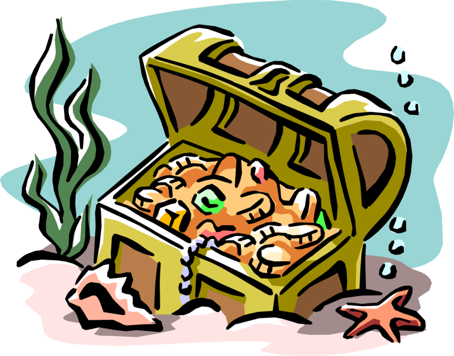 Vector Illustration of Buccaneer Pirate's Treasure Chest Holds Wealth and Great Riches